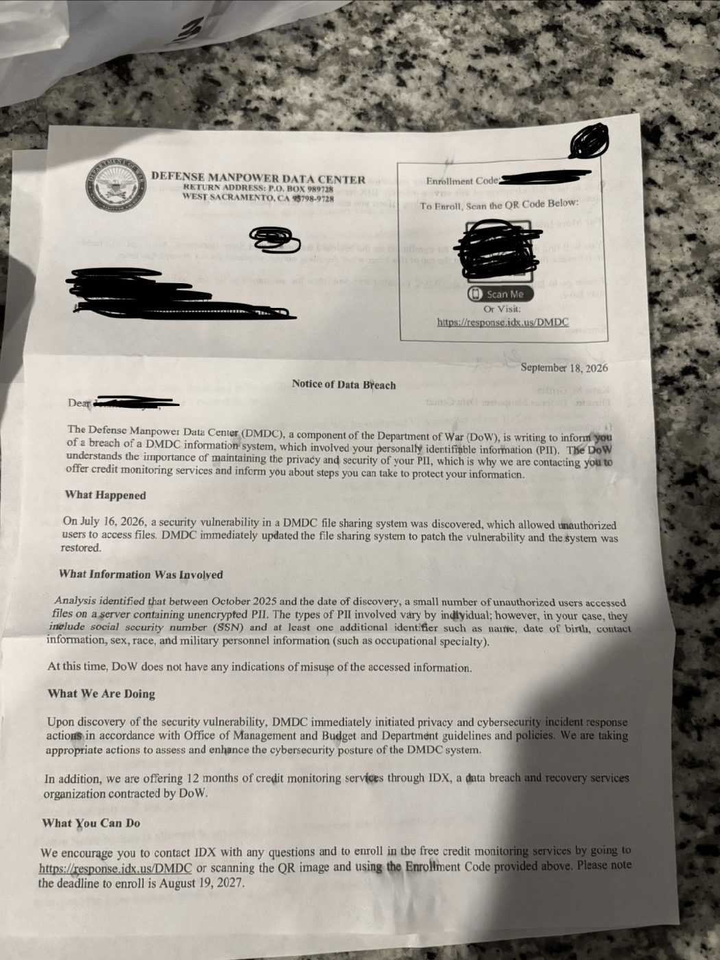 DMDC file-sharing breach notice